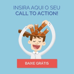 Desenho de homem retirando livros da cabeça aberta e texto escrito "insira aqui seu call to action"