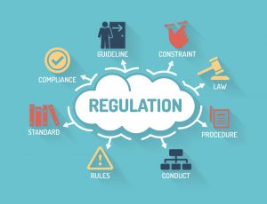 Desenho de uma nuvem escrito "regulation" dentro com vários ícones em volta ilustrando panorama sobre a gestão jurídica em escritórios de advocacia