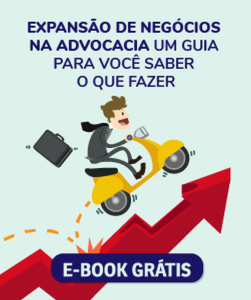 Capa do e-book Expansão de negócios na advocacia com um advogado montado em uma motocicleta em movimento de subida