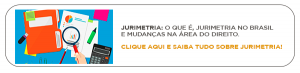 Desenho colorido de pasta, lupa e papéis mostrando gráfico e texto escrito "Jurimetria: o que é, Jurimetria no Brasil e mudanças na área do direito"