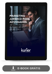 Imagem de tablet mostrando a capa do e-book "marketing jurídico para advogados"