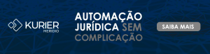 Imagem com fundo azul escuro e texto escrito "Automação jurídica sem complicação - Kurier Meridio. Saiba mais"