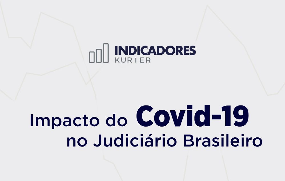 Imagem em cinza claro com textos em azul escrito "Indicadores Kurier - Impacto do Covid-19 no judiciário brasileiro"