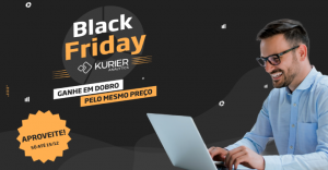 Imagem em fundo cinza escuro anunciando promoção Black Friday do Kurier Analytics escrito "ganhe em dobro pelo mesmo preço"