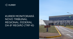 Imagem do STJ e texto "Kurier monitorará novo Tribunal Regional Federal da 6ª Região (TRF-6)" escrito em fundo azul