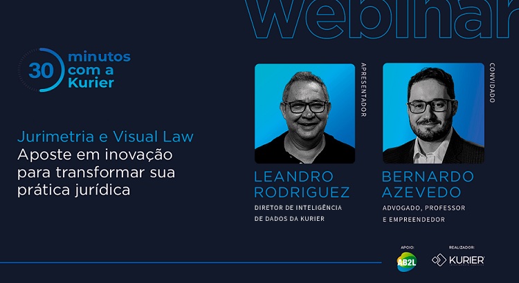 Cartaz do webinar: Jurimetria e Visual Law - Aposte em inovação para transformar sua prática jurídica com foto dos participantes